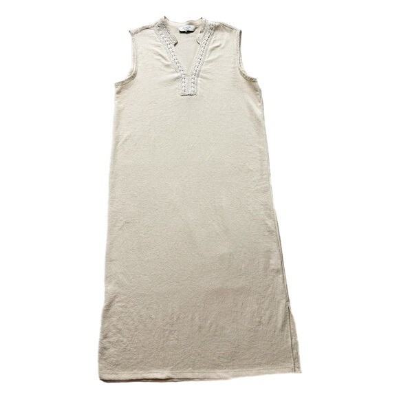 Vestido midi de playa con ribete de ganchillo boho crema para mujer El Corte Inglés S