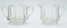 Clear Heavy Thick Glass Creamer & Open Sugar Panel Design, Square Handles