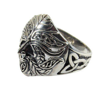 Solid 925 Sterling Silver Men's Celtic Green Man Greenman Ring Pagan Renewal