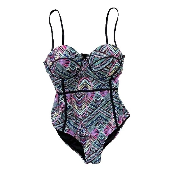 Cotton Geometric One Piece Swimwear for Women
