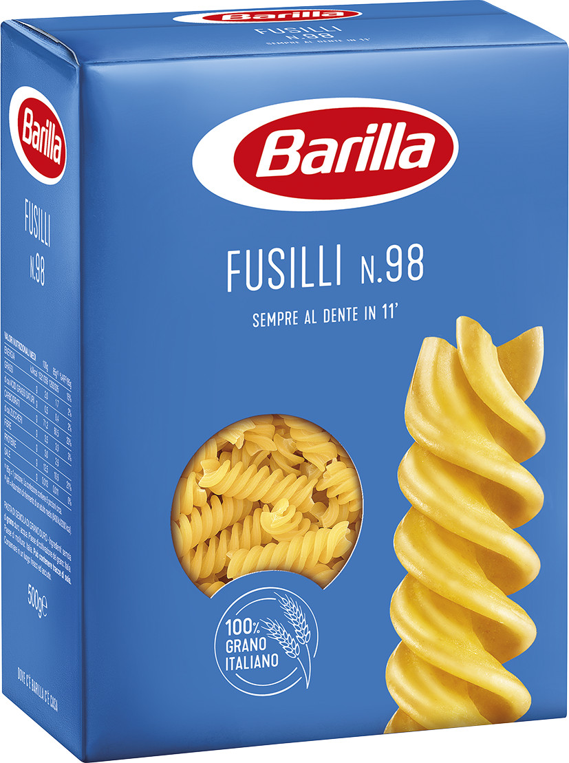 Pasta BARILLA Italienische FUSILLI N. 98 aus Hartweizenmehl 4 Stück 500 gr