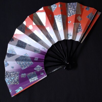 Paper Folding Fan Omai Oogi Foil pasting Red Purple Total:288mm Japanese dance