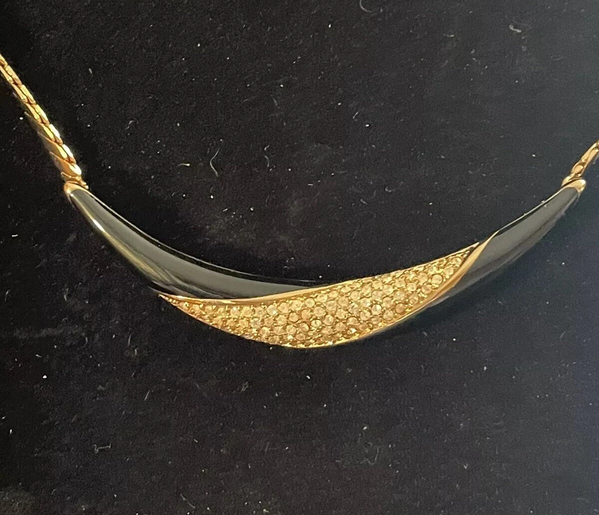 Collana Christian Dior vintage anni 80 con strass e smalti. Oro E Nero