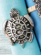 DII Design Imports Beach Sea Turtle Napkin Holder Rings Cast Brass Metal 5-Piece