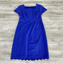 Talbots Women 2P Blue Dress Scallop Edge Knee Length Short Sleeve