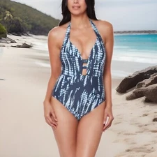 New Bar Iii Tie-Dyed One-Piece Swimsuit Blue Size Large Inkwell Simming