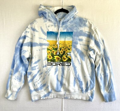 Blue Tie-Dye Hoodie Sunflowers Skater Sweatshirt Women's L Bored