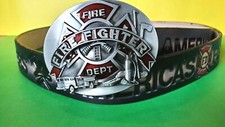AMERICAN FIREFIGHTERS Genuine Leather Cowhide Belt and Firefighter Epoxy Buckle