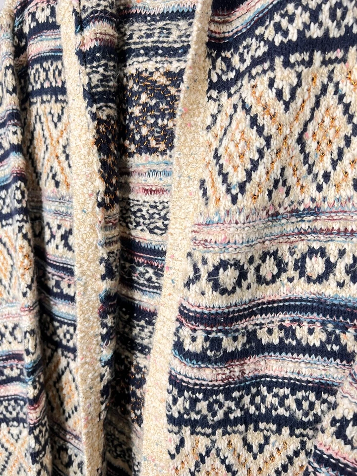 CÁRDIGAN CON CAPUCHA Adyson Parker Mujer 1X Boho Chic Flecos Cobre Beige Azul Marino Lujo Foto 4 de 4