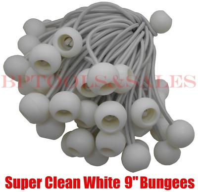 100pcs 9'' White Ball Bungee Bungie Cord Heavy Duty Canopy Tarp Tie Downs Straps