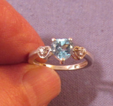 VINTAGE 935 STERLING  CZ BLUE CRYSTAL HEART SHAPE RING SIZE 6 1/2 VALENTINE  