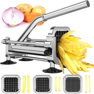 French Fry Cutter, Potato Cutter with 1/2 Inch, 3/8 Inch, and 1/4 Inch Blades, C