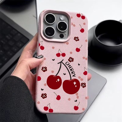 Schutz Case Für iPhone 16 Pro Max 15 Plus 14 13 12 11 Cherry Silicone Slim Hülle