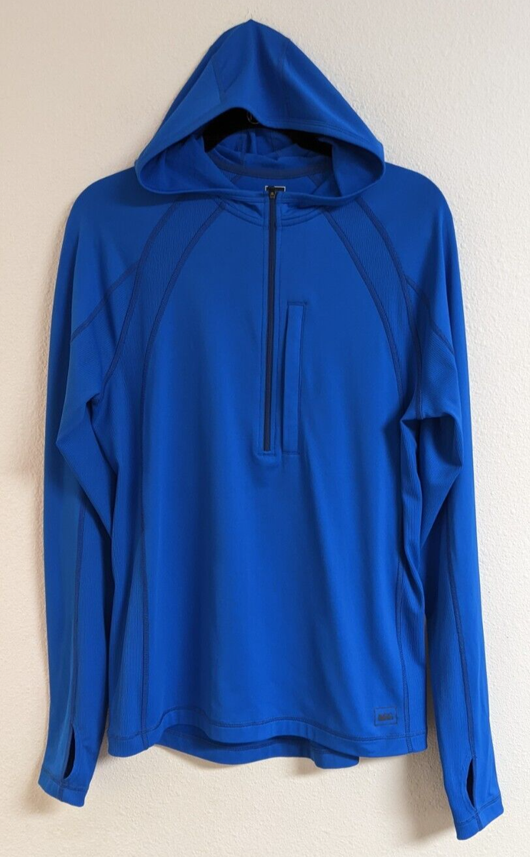 ジャケット・アウター Rei Men's REI Blue 1/4 Zip Hooded Poly/Spandex Jacket SZ M WORN ONCE