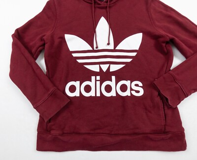 Adidas Sweatshirt Womens Medium Red Hoodie Trefoil Logo Ladies