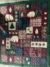 Vintage Christmas Tree Quilt Patchwork Wall Hanging Mstletoe,Bear,Penguins more