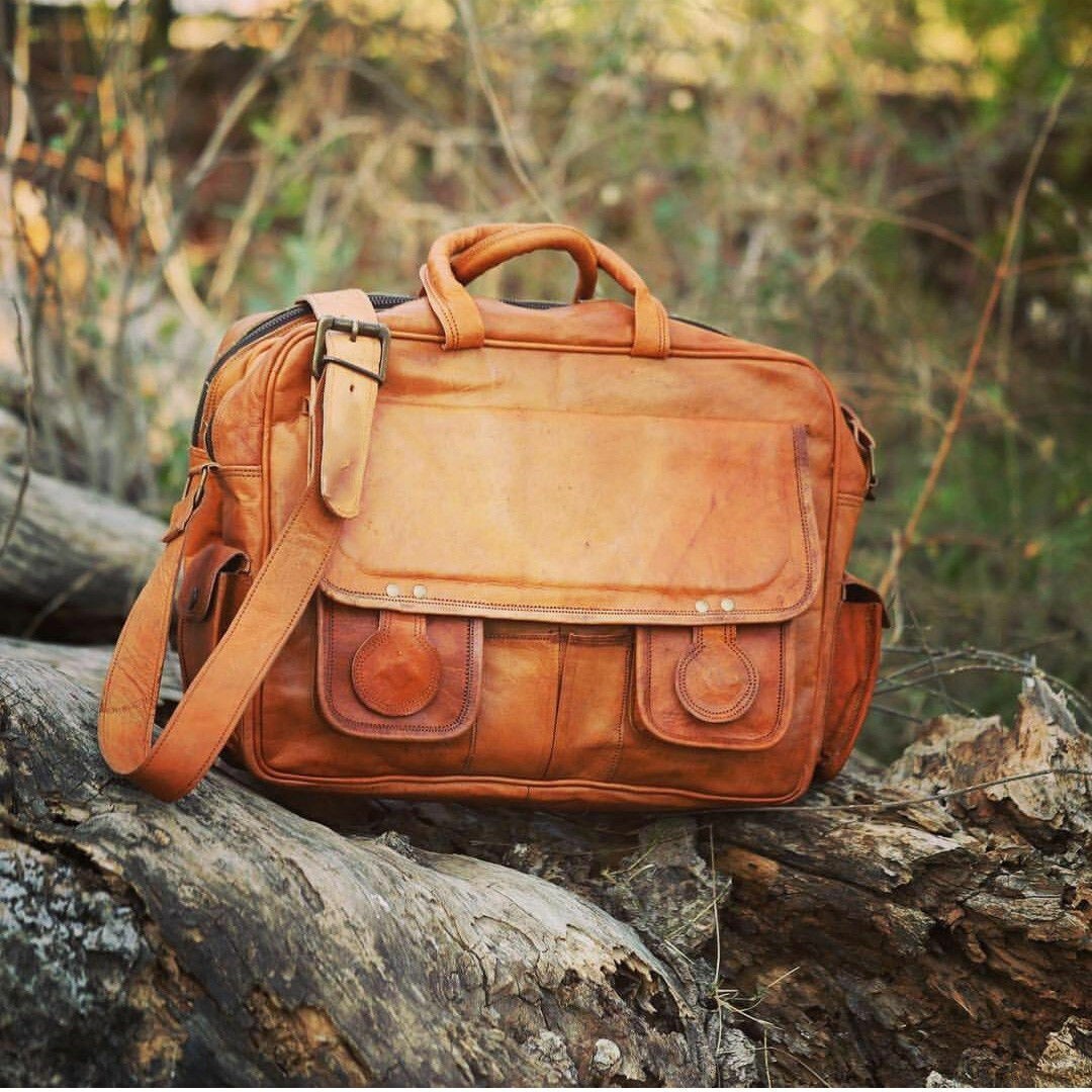 Men's Laptop Bag Genuine Leather Office Handbag Travel Messenger Shoulder Bag