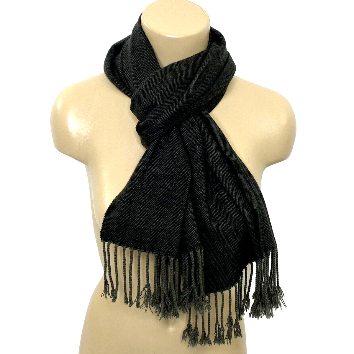 Cashmere Feel Italy Design Winter Scarf Fringed 66 x 13 Charcoal