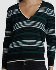 295 Veronica Beard Women's Green Rosalin Striped V-Neck Sweater Size S