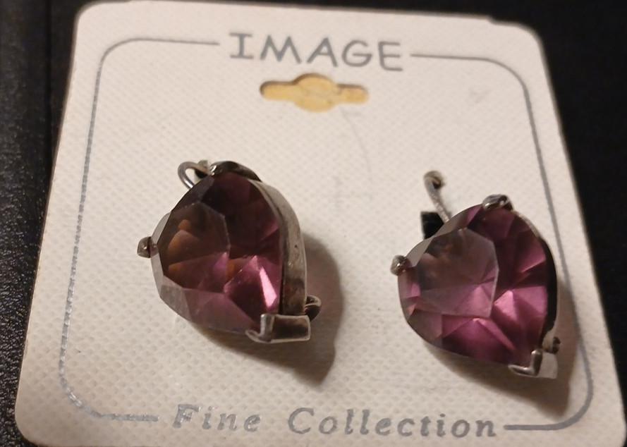 Heart-Shaped 1" Dangle Silver-Tone Simulated Amet… - image 8