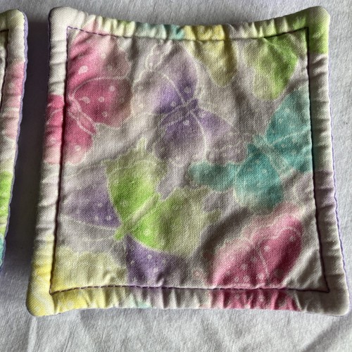 Set Of 4 Handmade Fabric Coasters - Colorful Butterfly’s - Reversible - Washable - Picture 2 of 3