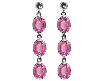 Plata de Ley Natural Topacio Rosa Ovalado Triple Colgante Pendientes Presión GB - Imagen 1 de 4