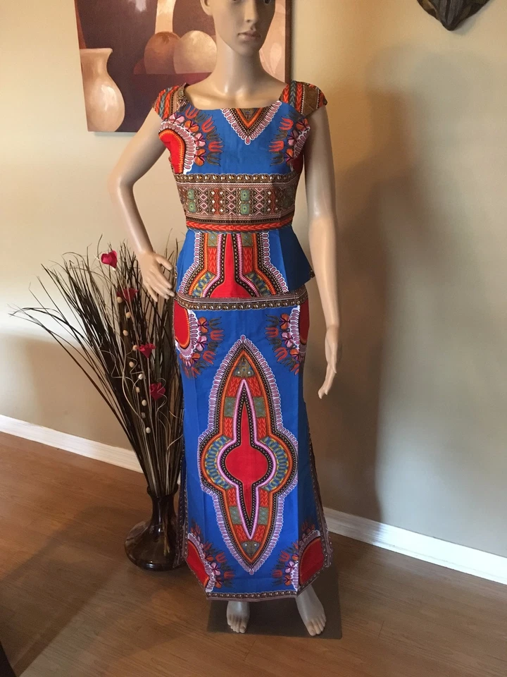 Juego de Dashiki Africano de Dos Piezas con Aberturas Laterales y Cremallera Superior Foto 4 de 4