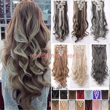 100 Real Natural as human Hair 8Pcs Full Head Clip In Hair Extensions Synthetic