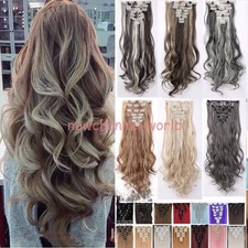 100% Real Natural as human Hair 8Pcs Full Head Clip In Hair Extensions Synthetic