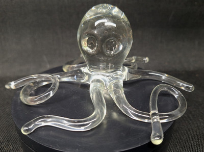 Vintage Frabel Studio FS Clear Art Glass Octopus Sculpture Paperweight Signed Da