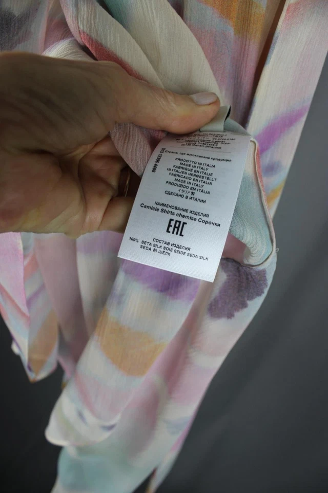 Top de mujer ETRO rosa azul estampado múltiple seda abotonada manga larga 36 EE. UU. 2 Foto 4 de 4