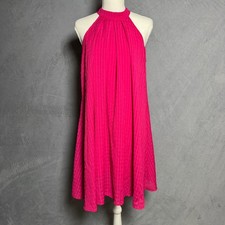 Shein Size M Hot Pink Halter Swing Dress Textured Flowy Barbiecore