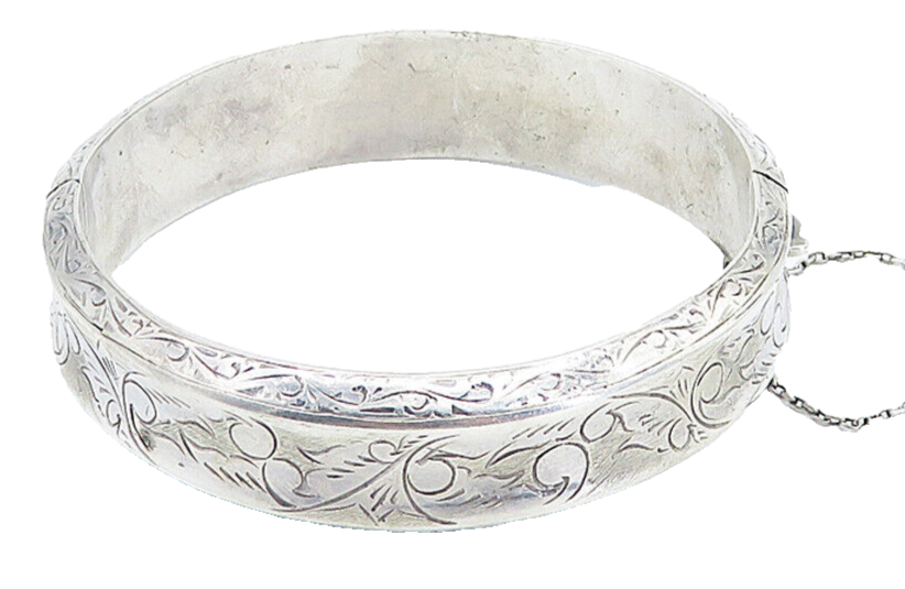 SIAM 925 Sterling Silver Vintage Floral Swirl Vine Hollow Bangle