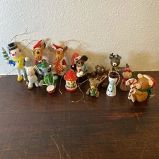Lot Of  13 Various Wooden Christmas Ornaments Various Figures Some  Vintage