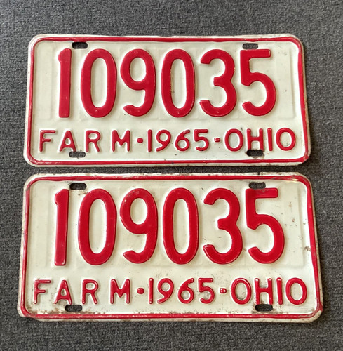 RARE 1965 OHIO FARM LICENSE PLATE PLATES PAIR ORIGINAL CHEVY FORD DODGE ETC