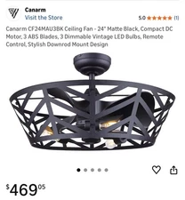 CANARM CEILING FAN - 24" MATTE BLACK STYLISH DOWNROD MOUNT BRAND NEW CF24MAU3BK