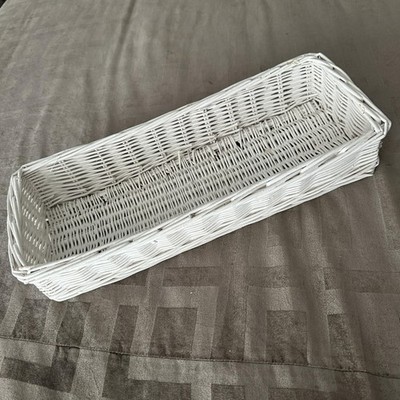 White Wicker Rectangular Basket 17 Inch Farmhouse Table Centerpiece Organizer