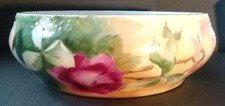 Antique T V Limoges France Roses Centerpiece Bowl Hand Painted Signed Gold Edge