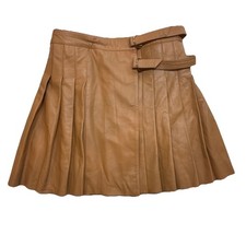 Falda falda escocesa plisada de cuero Karen Millen para mujer camel cordero napa hebilla nueva con etiquetas EE. UU. 8