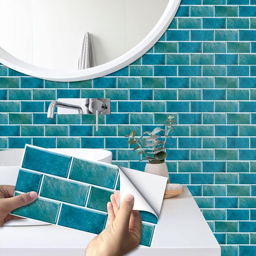 Blue Brick Tile Stickers for Bathroom Kitchen Waterproof Vinyl 24pcs, - Picture 2 of 9