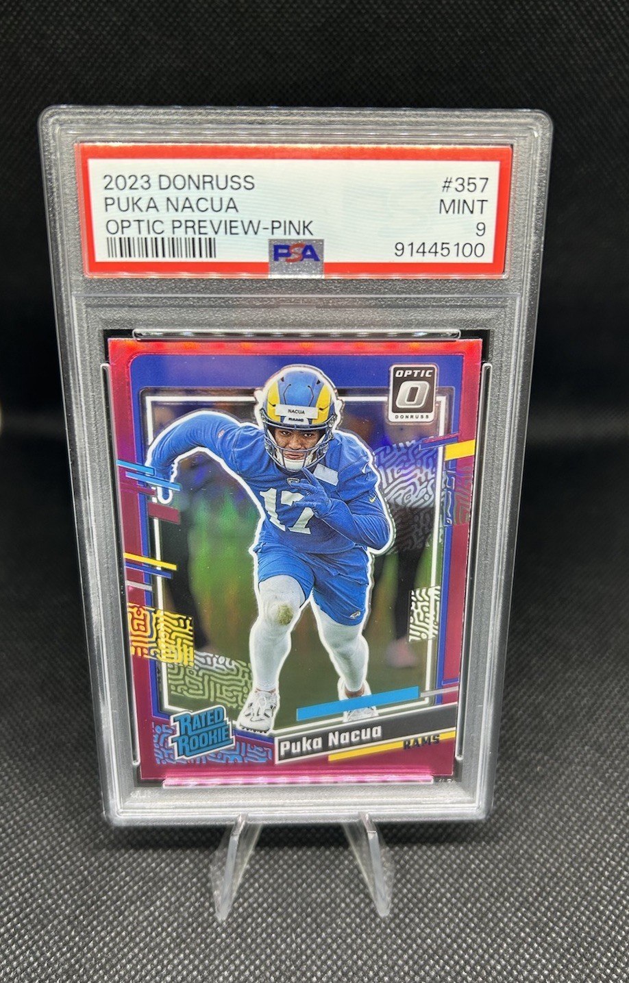 2023 Donruss Puka Nacua #357 Optic Preview Pink Rated Rookie PSA 9 Rams
