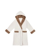 Members Mark Adult Plush Robe - White/Brown - Small
