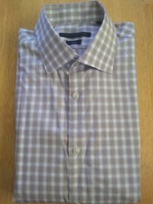 NWT John Varvatos White  Brown Check Spread Collar Shirt 16-36 MSRP 175