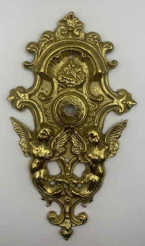 RARE Antique Art Nouveau Bronze Double Angel Door Knob Back Plate 9”x5 1/4” - Picture 8 of 8