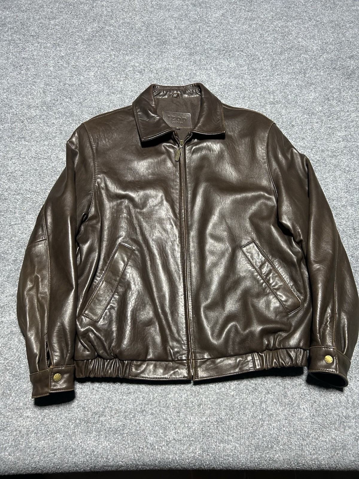 IZOD Brown Leather Bomber Jacket Size Men’s Large Soft Leather Lambskin