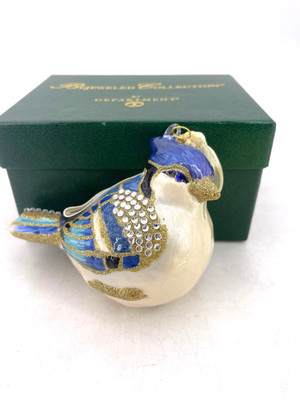 Department 56-Bejeweled Bird Glass Ornament, Blue Jay 4'' #31081-2