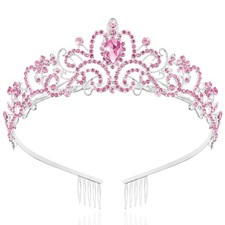 Pink and Silver Crowns for Women, Queen Crystal Tiaras with Pink Rhinestone a...