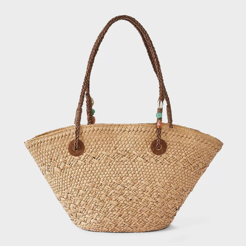 Hand Woven Straw Bead Strap Fan Tote Bag - A New Day
