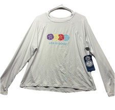 NWT Women's Life Is Good White W Flower Graphic LS Rash Guard UPF 50 Top Sz XL
