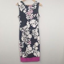 Phase Eight Dress Women UK 12 Black Floral Shift Ruched Midi Occasion Party